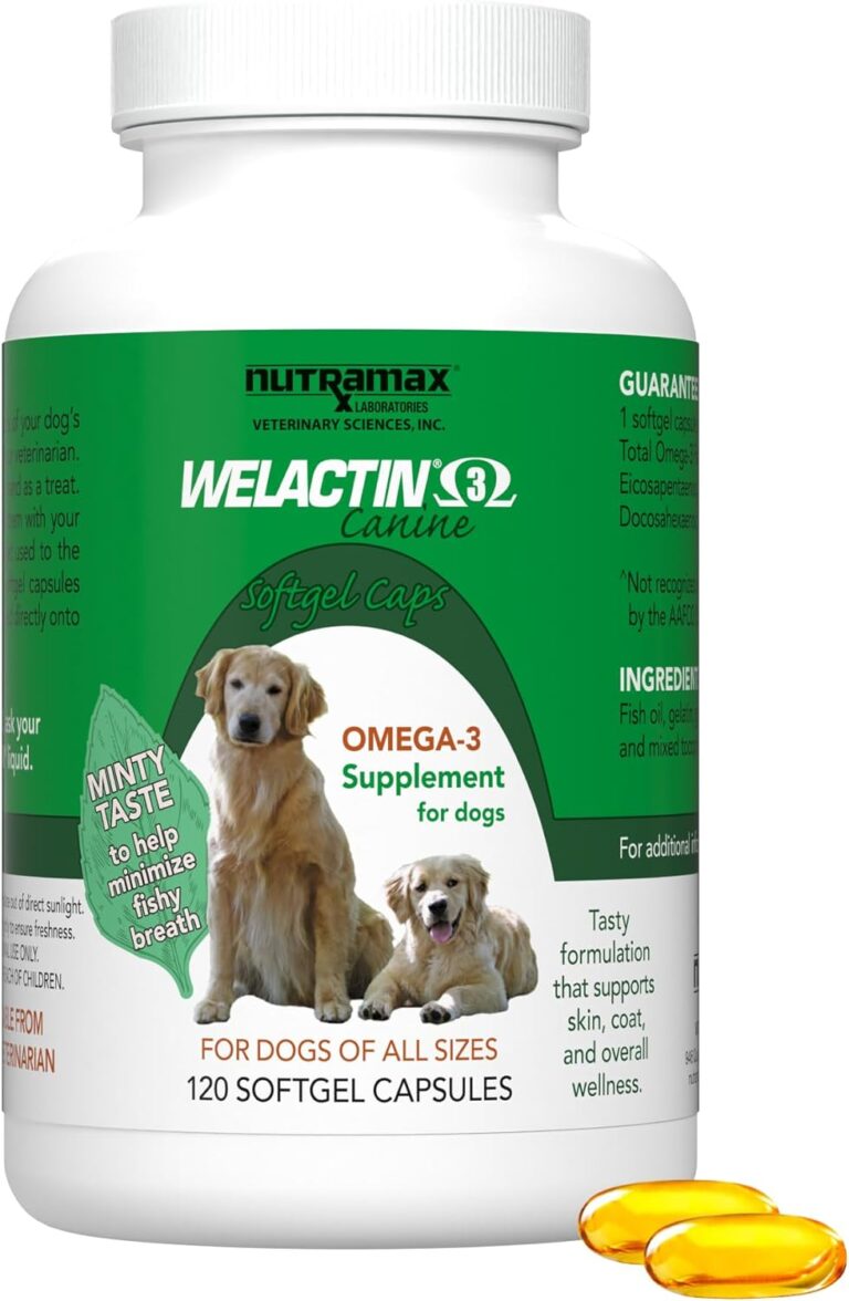 Nutramax Welactin Canine Softgels, Omega 3 Supplement for Dogs of all Sizes, Softgels, 120 Count