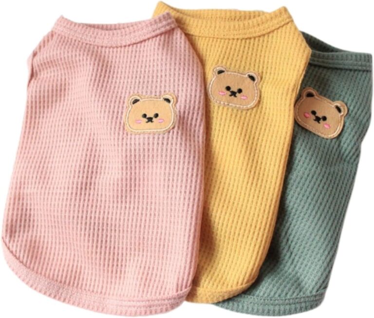 Cotton Dog Shirt Summer Lightweight Pet T-Shirts Soft Breathable Stretchy Cats Dogs Tee Shirt Sleeveless Vest Dog Apparel for Medium Small Dog Clothes, 3PCS Yellow&Green&Pink