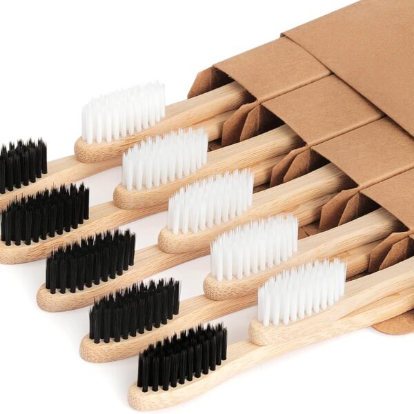 Bamboo Toothbrushes Biodegradable Toothbrush 10 Pack - Eco-Friendly, Natural Wooden Tooth Brush, BPA Free Travel Size Organic Soft Bristle Toothbrush, Soft Toothbrushes for Adults