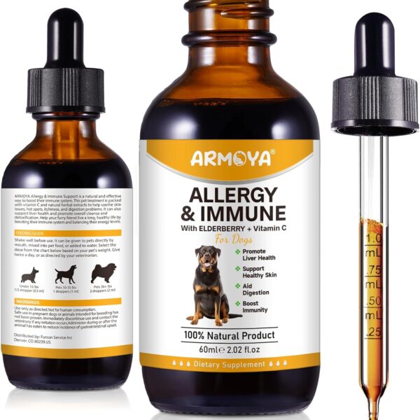 Allergy Relief Drops for Dogs - Allergy and Immune - Immune Support Supplement - Dog Supplement - Natural Pet Supplement for Dog Allergy Relief with Turmeric & Milk Thistle