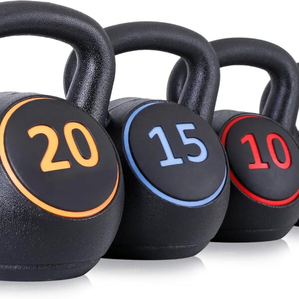 4-Piece Kettlebells Weights Set, Wide Grip Strength Training Soft Kettlebell, Exercise Fitness Concrete Weight, Full Body HIIT Workout, Weights for Women at Home 5 lbs 10 lbs 15 lbs and 20 lbs lb Dumbbells