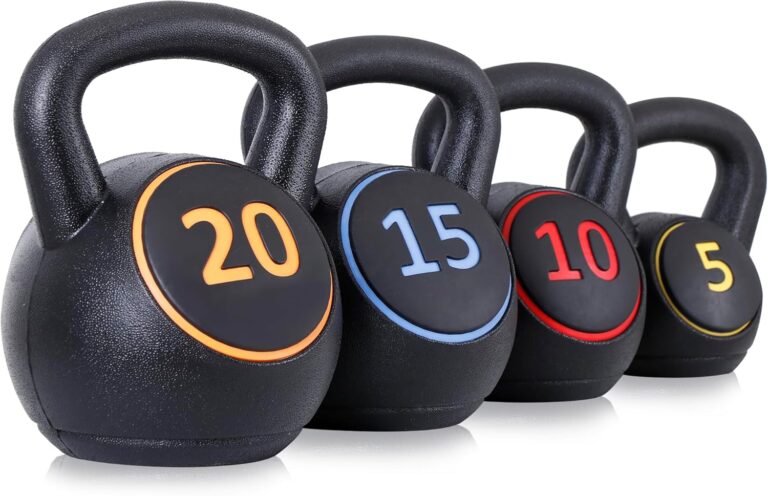 4-Piece Kettlebells Weights Set, Wide Grip Strength Training Soft Kettlebell, Exercise Fitness Concrete Weight, Full Body HIIT Workout, Weights for Women at Home 5 lbs 10 lbs 15 lbs and 20 lbs lb Dumbbells