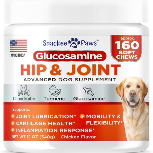 Hip and Joint Supplement for Dogs - Glucosamine for Dogs - Approx 160 Joint Pain Relief Chews - Chondroitin, MSM - Hemp Oil - Advanced Canine Health Supplement - Mobility Support Treats