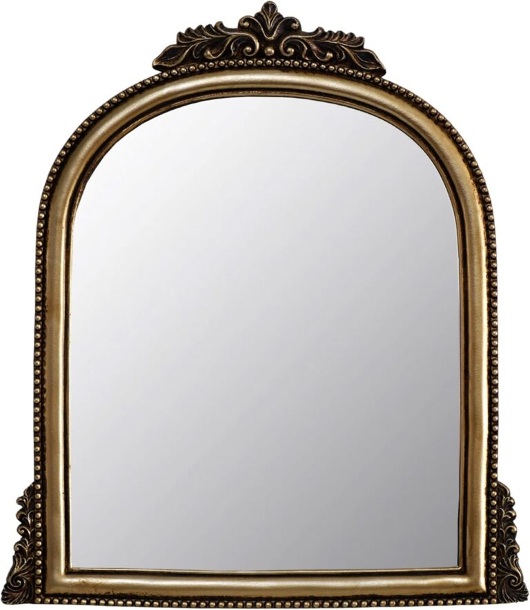 OIGUMR Small Vintage Gold Ornate Baroque Mirror Hanging Mirror Arched Resin Frame Size15X11 inch