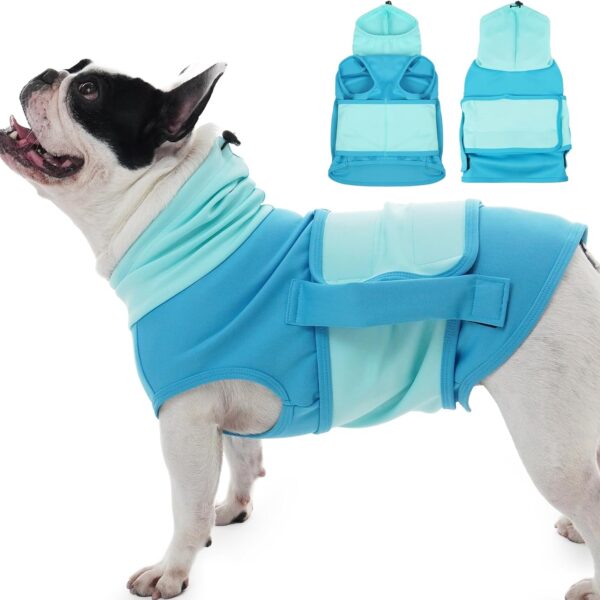 Dog Anxiety Jacket,Adjustable Calming Jacket for Small Breeds,Sleeveless & Lightweight, High Neck Wraps Head & Ears for Fireworks, Anti-Anxiety Shirt for French Bulldogs,Blue-M