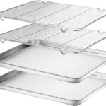 Wildone Baking Sheet & Rack Set [2 Sheets + 2 Racks], Stainless Steel Cookie Pan with Cooling Rack, Size 16 x 12 x 1 Inch, Non Toxic & Heavy Duty & Easy Clean