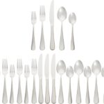Amazon Basics Silverware Set, Stainless Steel Flatware, Dishwasher Safe, Service for 4, 20-Piece Forks and Spoons, Round Edge, Everyday Use