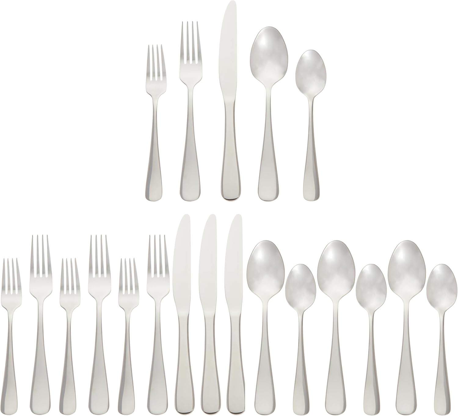 Amazon Basics Silverware Set, Stainless Steel Flatware, Dishwasher Safe, Service for 4, 20-Piece Forks and Spoons, Round Edge, Everyday Use Amazon Basics Silverware Set, Stainless Steel Flatware, Dishwasher Safe, Service for 4, 20-Piece Forks and Spoons, Round Edge, Everyday Use