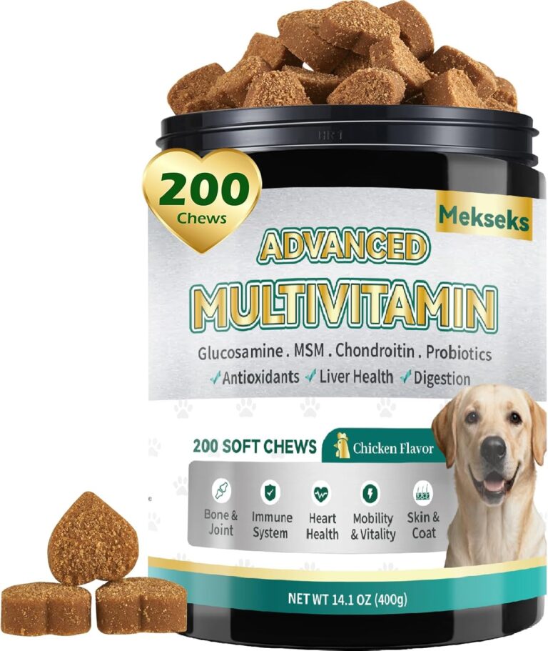 Advanced 24-in-1 Multivitamin Chews for Dogs - 200 Soft Chewable All-in-One Vitamin Support Supplement for Dog Skin Coat Itch Relief, Joints, Gut Health, 12 Essential Vitamins Treats with Omega-3