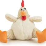 goDog Checkers Fat Rooster Squeaky Plush Dog Toy, Chew Guard Technology - White, Large