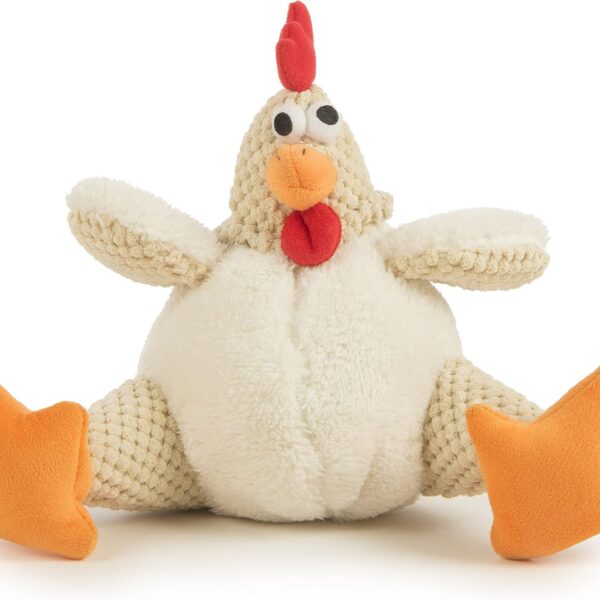 goDog Checkers Fat Rooster Squeaky Plush Dog Toy, Chew Guard Technology - White, Large