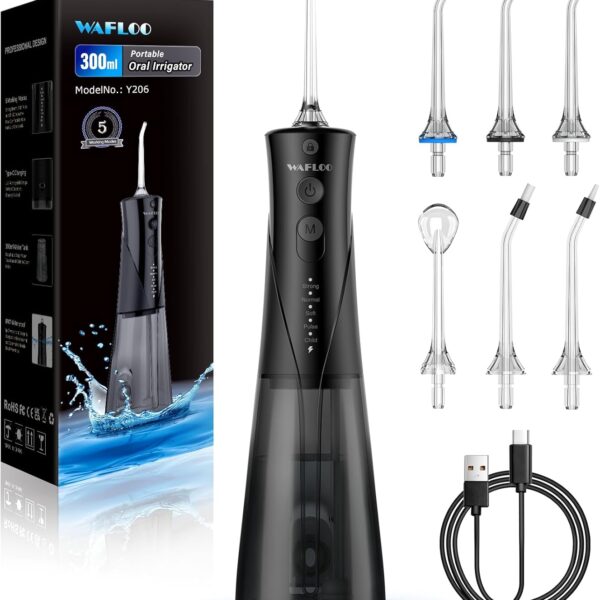 Water Flossers for Teeth - 5 Modes, 6 Flossing Tips, Rechargeable Cordless Portable 300ML Larger Tank Electric Waterflosser Cleaner IPX7 Waterproof Floss Cleaning Teeth Pick for Home Travel