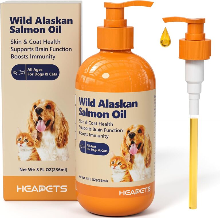 Wild Alaskan Salmon Oil for Dogs & Cats, Fish Oil Omega 3 Supplements with EPA & DHA for Skin & Coat, Immune, Brain, Joint and Heart Health, Dog & Cat Fish Oil Supplements with Pump- 8 oz