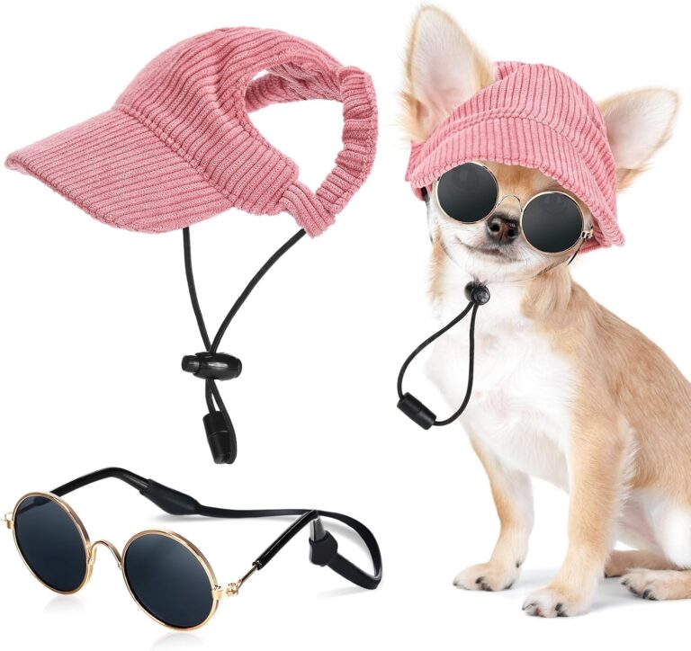 Jadive Medium Dog Sun Hat with Ear Holes, Dog Cat Sunglasses with Anti-Slip Silicone Rope Baseball Cap Adjustable Puppy Sunbonnet Headdress Beach Visor Hat for Puppies Summer Outdoor (Pink)