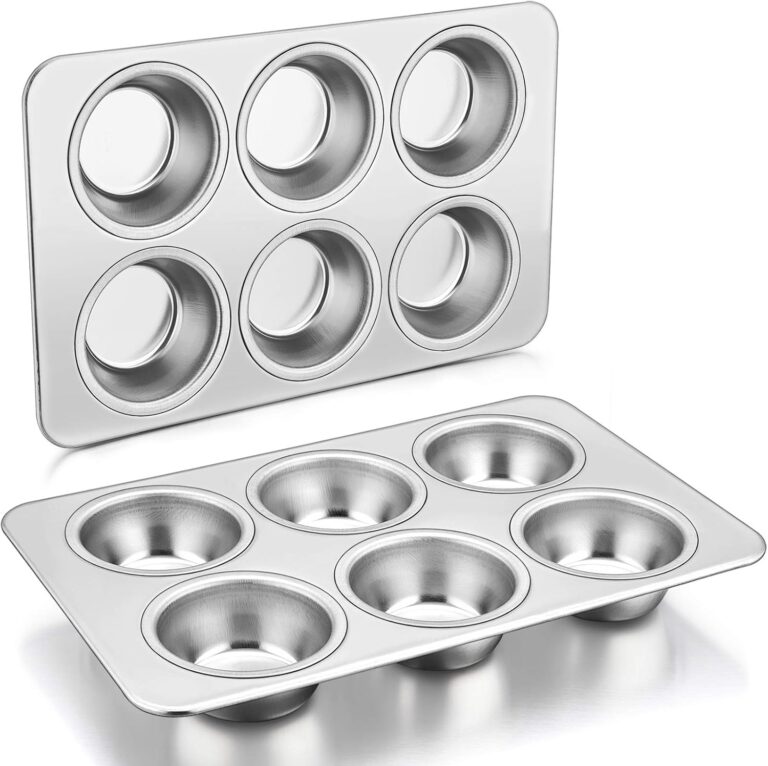 P&P CHEF Muffin Pan Cupcake Baking Pan Set, Stainless Steel Muffin Tin Tray for Mini Cake Tart Quiche, Oven & Dishwasher Safe, Non-toxic & Heavy-duty, (6 Cup, 2Pcs)