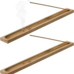 2 Pieces Natural Bamboo Incense Stick Holder Home Incent Burner with Ash Catcher