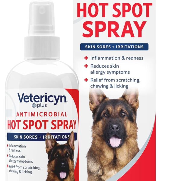Vetericyn Plus Hot Spot Spray for Dogs Skin Sores and Irritations | Itch Relief for Dogs and Prevents Chewing and Licking at Skin, Safe for All Animals. 8 Ounces