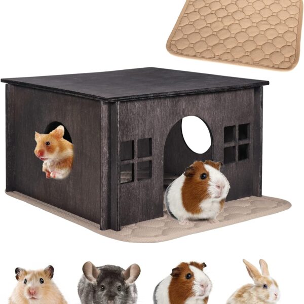 Wooden Guinea Pig Hideout, Guinea Pig House Small Rabbit Hideout with Multiple Windows, Small Animal House Bunny House Hideaway Castle Habitat for Guinea Pigs, Hamster, Chinchilla