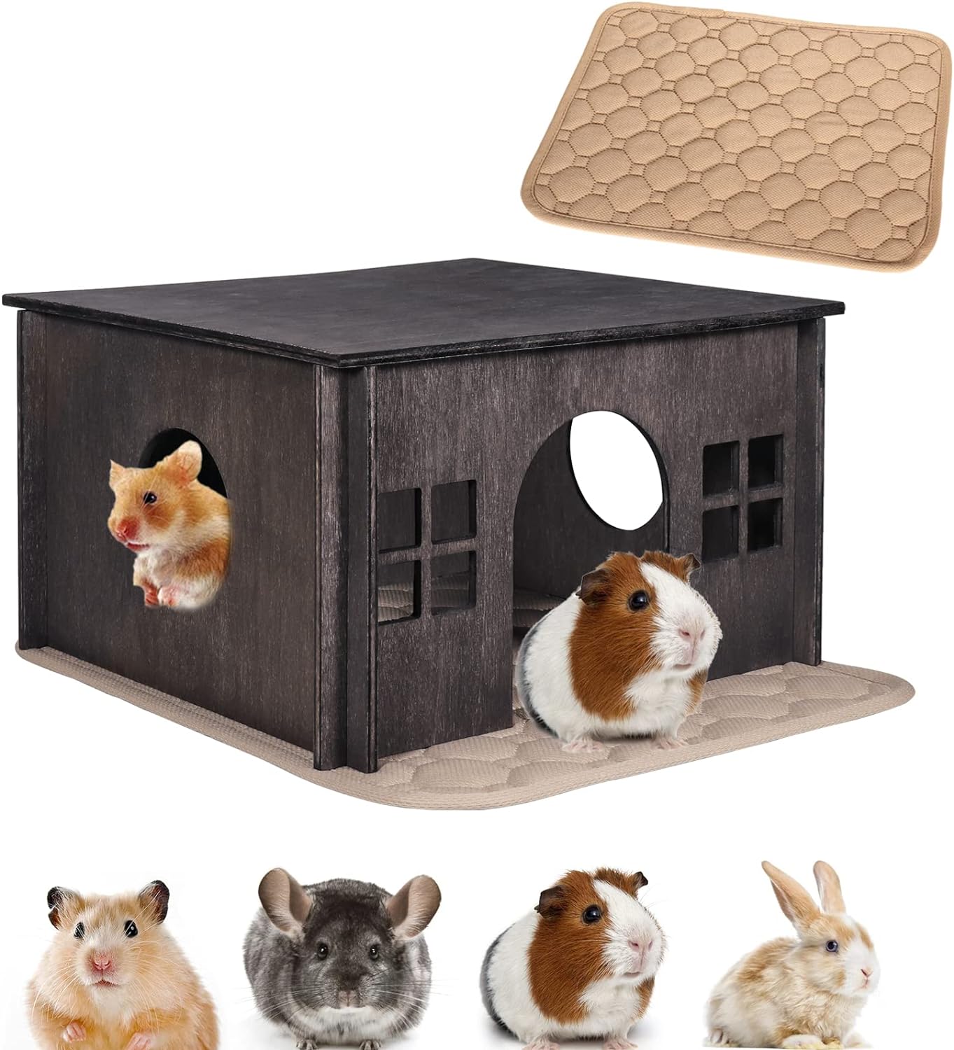 Wooden Guinea Pig Hideout, Guinea Pig House Small Rabbit Hideout with Multiple Windows, Small Animal House Bunny House Hideaway Castle Habitat for Guinea Pigs, Hamster, Chinchilla Wooden Guinea Pig Hideout, Guinea Pig House Small Rabbit Hideout with Multiple Windows, Small Animal House Bunny House Hideaway Castle Habitat for Guinea Pigs, Hamster, Chinchilla