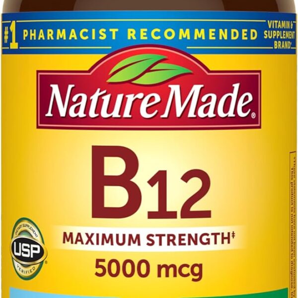 Nature Made Maximum Strength Vitamin B12 5000 mcg, Dietary Supplement for Energy Metabolism Support, 60 Softgels, 60 Day Supply