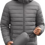 COOFANDY Mens Packable Puffer Jacket Lightweight Hooded Insulated Winter Coat Windproof Zipper Down Jacket
