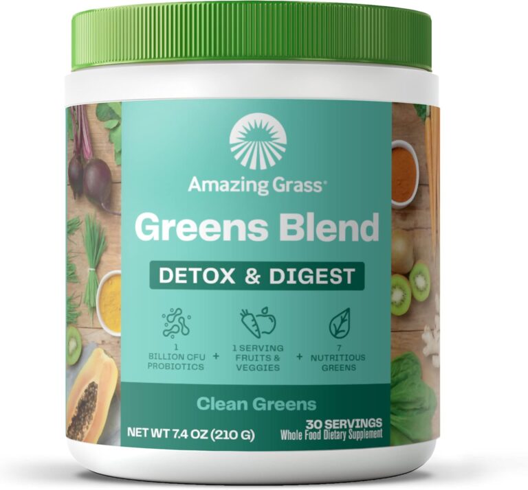 Amazing Grass Greens Blend Detox & Digest: Cleanse with Super Greens Powder, Beet Root Powder, Digestive Enzymes, Prebiotics & Probiotics, Clean Green, 30 Servings (Packaging May Vary)