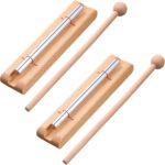 Yeshone 2 Set Hand Chimes for Classroom Meditation Chimes Bells Classroom Management Tools Instrument with Mallet for Meditation Yoga Prayer Teacher School (Single Tone,Wooden Color)