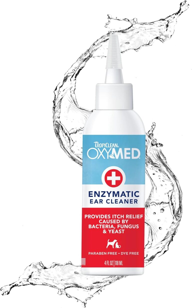 TropiClean OxyMed Enzymatic Dog Ear Cleaner, Treatment for Dogs, Vet Recommended Ear Cleaning Solution, Daily Wash Drops, Safe for Cats, USA Made, 4oz