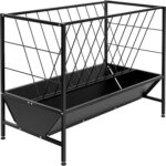 Pasture Hay Feeder 50 Gallon, Heavy Duty 2-in-1 Livestock Feeder, Hay Grain Feeding with 30 Gallon Feed Pan, Black Powder Coated Surface Steel Livestock Feeder for Sheep, Calf, Cow and Horse