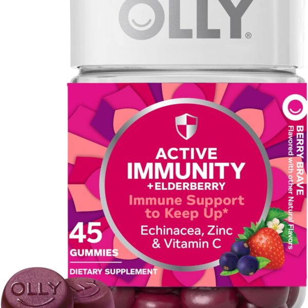 OLLY Immunity Gummy, Immune Support, Elderberry, Zinc, Vitamin C, Supplement, Berry Flavor, 15 Day Supply - 45 Count
