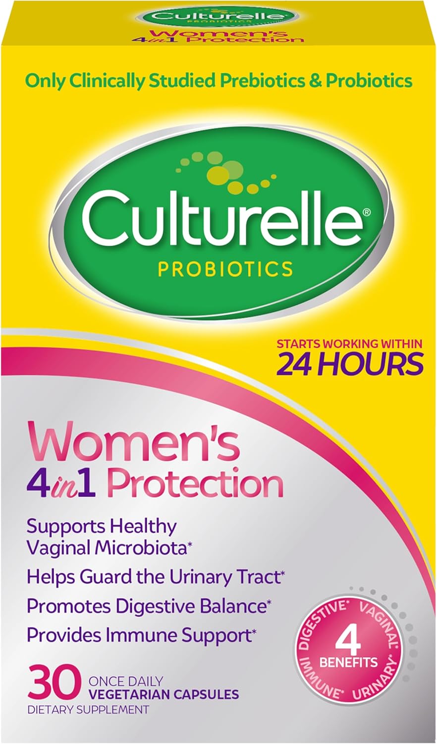 Culturelle 4-in-1 Probiotics for Women, Daily Probiotic & Prebiotic Supplement to Support Vaginal Health, Digestive Health, Immune Health, Occasional Diarrhea, Gas & Bloating Relief, Non-GMO, 30 Count Culturelle 4-in-1 Probiotics for Women, Daily Probiotic & Prebiotic Supplement to Support Vaginal Health, Digestive Health, Immune Health, Occasional Diarrhea, Gas & Bloating Relief, Non-GMO, 30 Count