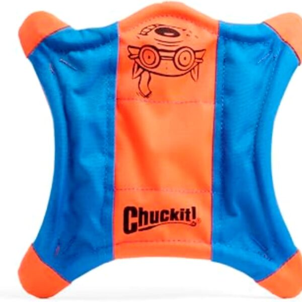 Chuckit! Flying Squirrel Fetch Dog Toy - Water Floating Flyer - Soft and Durable Polyester Canvas Construction - For Medium Dogs - Size Medium - 9.5-inch Diameter - Pack of 1 - Orange and Blue