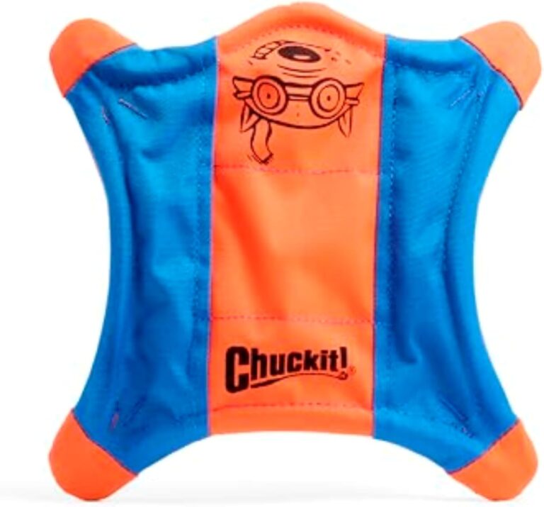 Chuckit! Flying Squirrel Fetch Dog Toy - Water Floating Flyer - Soft and Durable Polyester Canvas Construction - For Medium Dogs - Size Medium - 9.5-inch Diameter - Pack of 1 - Orange and Blue
