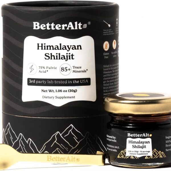 Better Alt Pure Himalayan Shilajit Resin Pack of 1 High Potency Gold Grade 75 Servings for Energy Boost & Immune Support, 85+ Trace Minerals, 75%+ Fulvic Acid, with Lab Test Report,400 mg