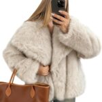 Flygo Women's Faux Fur Coat Fluffy Faux Fur Jacket Long Sleeve Lapel Furry Winter Jackets Shaggy Parka Short Coat