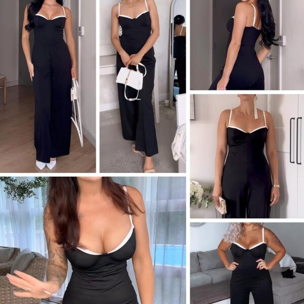 Popilush Formal Jumpsuits for Women Dressy Wide Leg Long Pants Overalls Sleeveless Wedding Guest Outfit with Shapewear