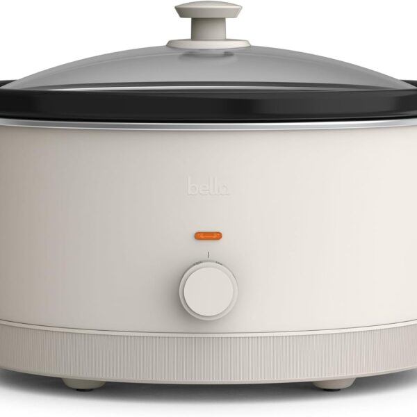 bella 6.0 Qt Manual Slow Cooker, Ceramic Nonstick Coating, 3 Temperature Settings, Dishwasher Safe Stoneware Pot and Tempered Glass Lid, Cool Touch Handles & Tangle Free Cord Wrap, Oatmilk