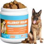 Dog Allergy and Immune Chews 200PCs Skin and Coat Itchy Relief Anti Itch Immune Bites for Dogs, Helps Repair Skin Ears Paw Licking, 5 Probiotics Blend Gut Health for Sensitive Seasonal Allergies