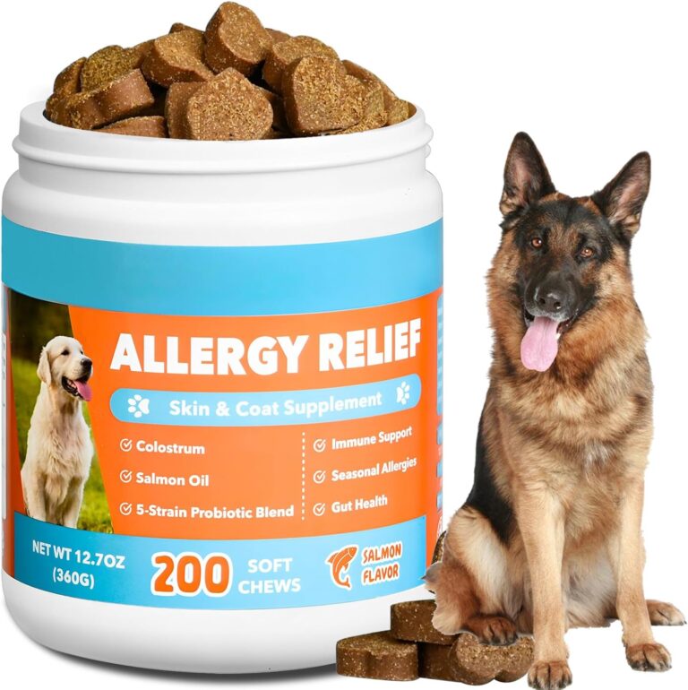 Dog Allergy and Immune Chews 200PCs Skin and Coat Itchy Relief Anti Itch Immune Bites for Dogs, Helps Repair Skin Ears Paw Licking, 5 Probiotics Blend Gut Health for Sensitive Seasonal Allergies