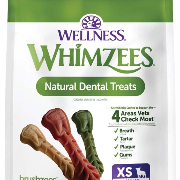 WHIMZEES Wellness Brushzees Dog Dental Treats, Extra Small Size Stick, (48 Count)
