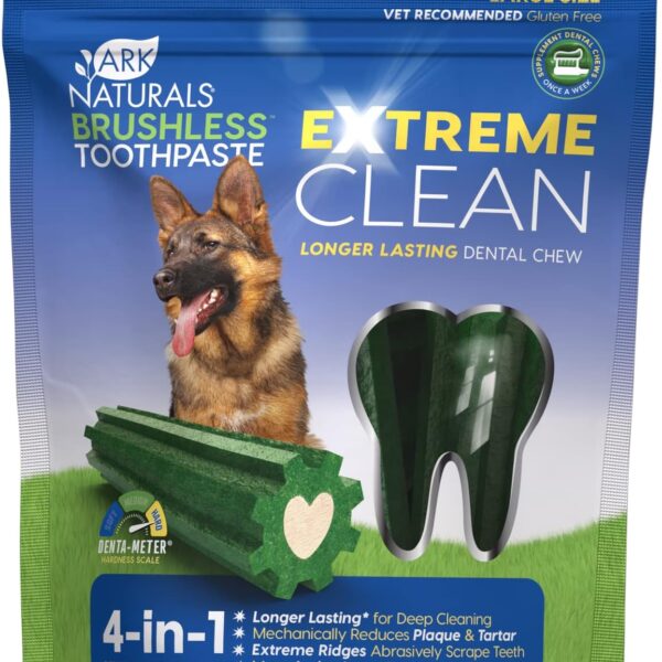 Ark Naturals Extreme Clean Brushless Toothpaste for Large Breeds, 18 oz Bag, Long-Lasting Dog Dental Chew with Toothpaste Center, Freshen Breath, Reduce Plaque & Tartar
