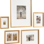 Kate and Laurel Adlynn Traditional Picture Frame Set, Set of 5, Varying Sizes, Vintage Gold, Classic Wall Frame Set Collection with Hanging Template for Gallery Wall Picture Frame Display