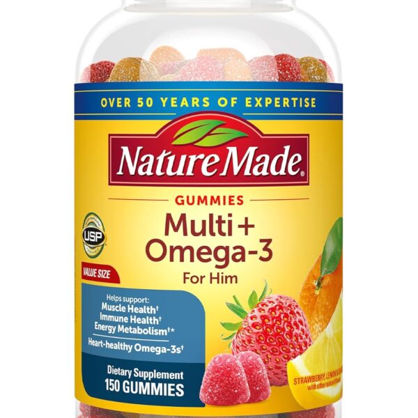 Nature Made Mens Multivitamin Gummies with Omega-3, Mens Gummy Multivitamins for Daily Nutritional Support, 150 Gummy Vitamins and Minerals, 75 Day Supply