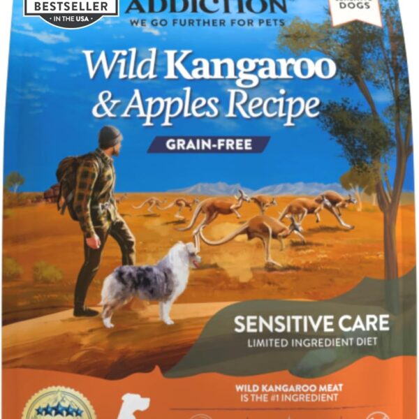 Addiction Wild Kangaroo & Apples Dry Dog Food - Limited Ingredient, Novel Protein for Dogs with Allergies, Grain-Free - Support Muscle Development & Manage Weight - Made in New Zealand 4lb