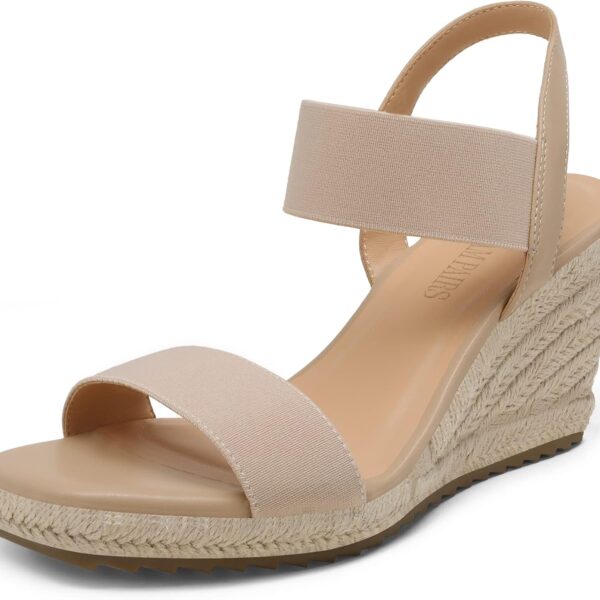 DREAM PAIRS Womens Open Toe Espadrilles Dressy Platform Sandals Slip on Elastic Ankle Strap Wedges Sandals
