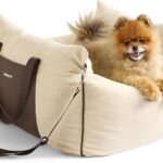 Lesure Small Dog Car Seat for Small Dogs - Dog Booster Seat for Car with Waterproof Bottom, Clip-On Safety Leash and Thickened Memory Foam Filling, Pet Carseat Puppy Travel Carrier Bed, Beige