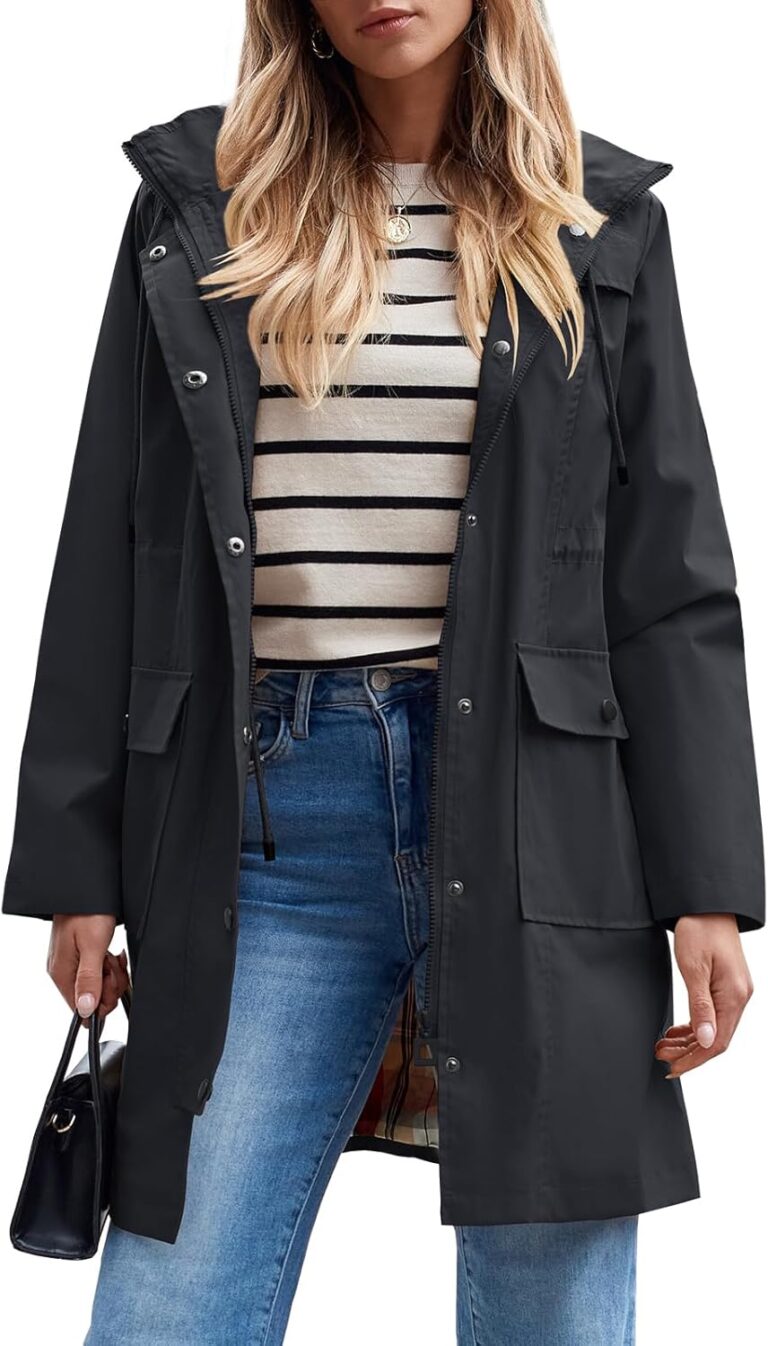 SaphiRose Women's Waterproof Rain Jacket Long Raincoat Hooded Windbreaker Trench Coat