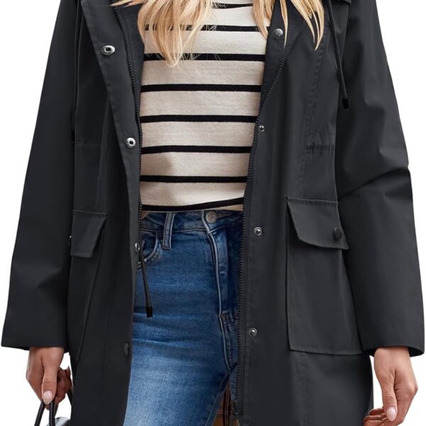 SaphiRose Women's Waterproof Rain Jacket Long Raincoat Hooded Windbreaker Trench Coat