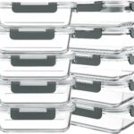 KOMUEE 10 Packs 30 oz Glass Meal Prep Containers,Glass Food Storage Containers with Lids,Airtight Lunch Bento Boxes,Microwave,Freezer and Dishwasher,Gray