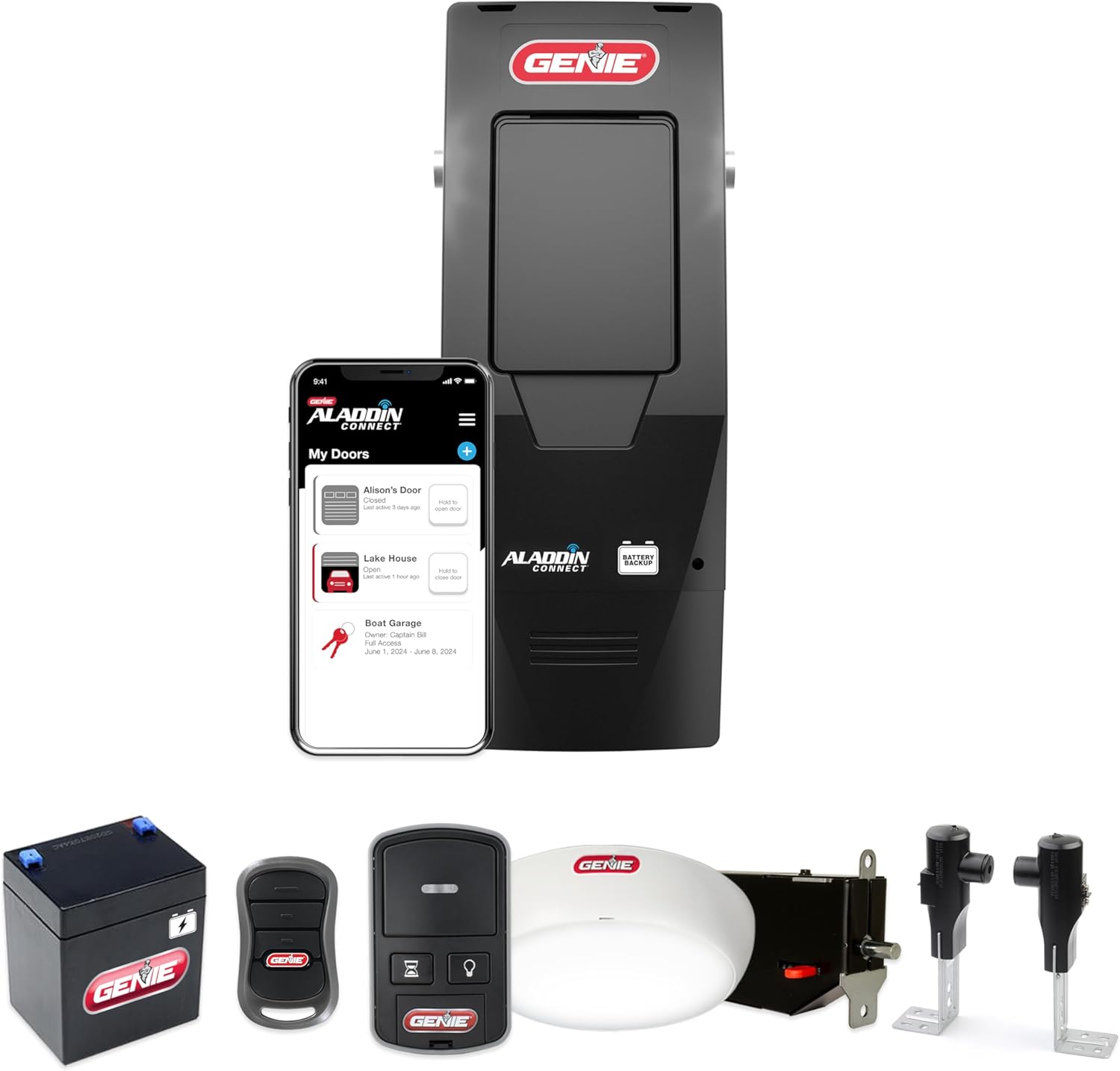 Genie B6172H Wall Mount Smart Garage Door Opener, DC Motor Lifts up to 14ft high 850lbs, Black Genie B6172H Wall Mount Smart Garage Door Opener, DC Motor Lifts up to 14ft high 850lbs, Black